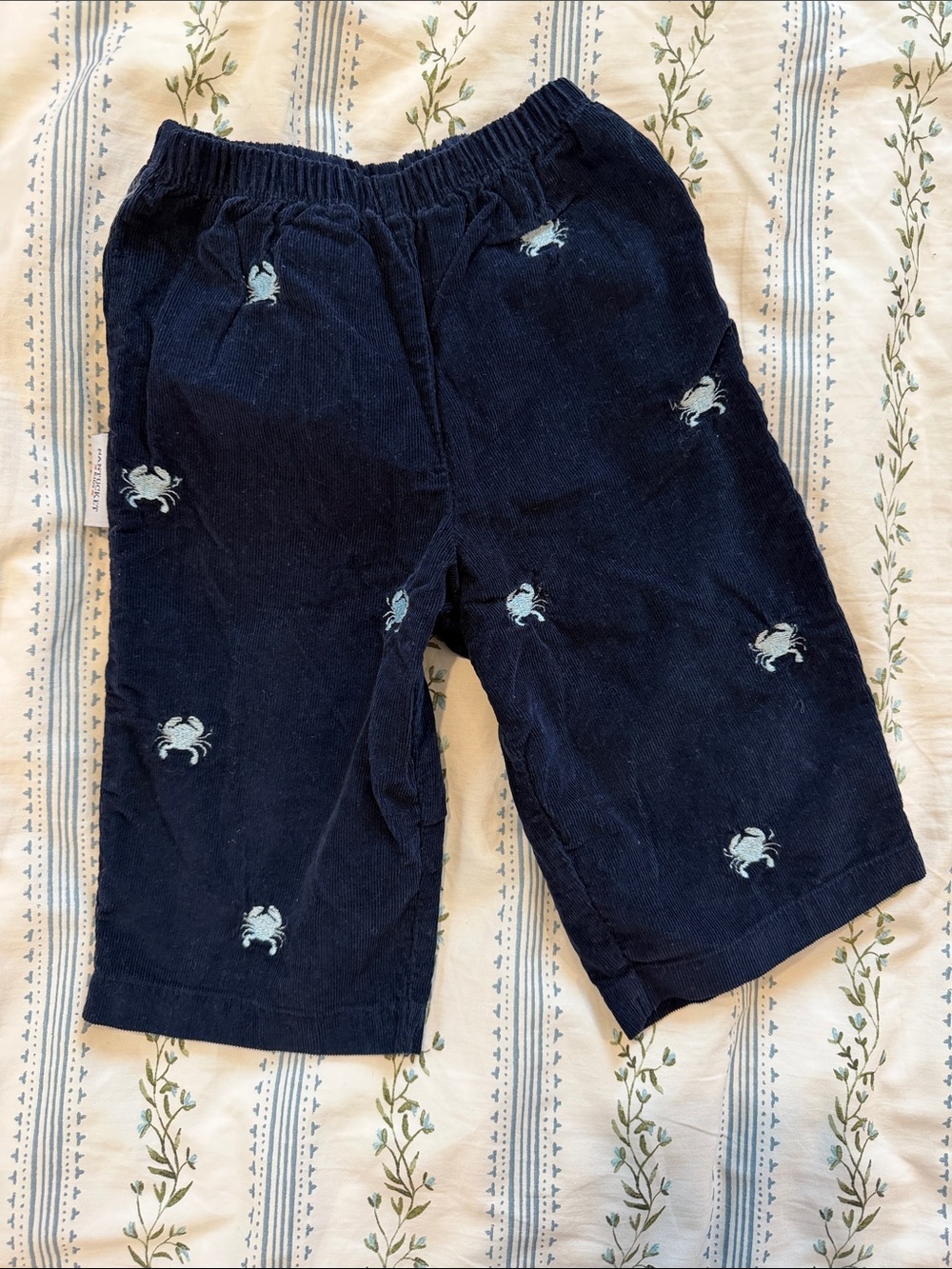 Children's Navy Corduroy Pants with Crab Embroidery